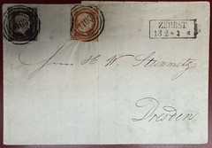 Prussia, Scott #2 and 3 Used on 1857 Cover to Dresden