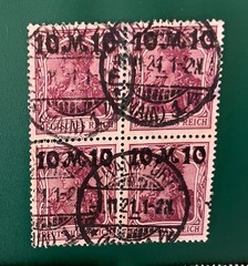 3 Overprinted Blocks Of 4 From Germany From 1920s: 136, 241, 284