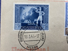 1944 GERMANY WWII DIENSTPOST ALPENVORLAND, Registered to Meran, Italy.