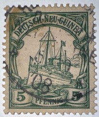Travelstamps: GERMAN NEW GUINEA STAMPS Kaiser’s Yacht, 5 Pfennig UnWmk Used, Ng