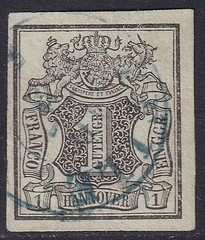 Hannover (Germany) 1851 fine used Coat of Arms issue 1 Gr on green paper