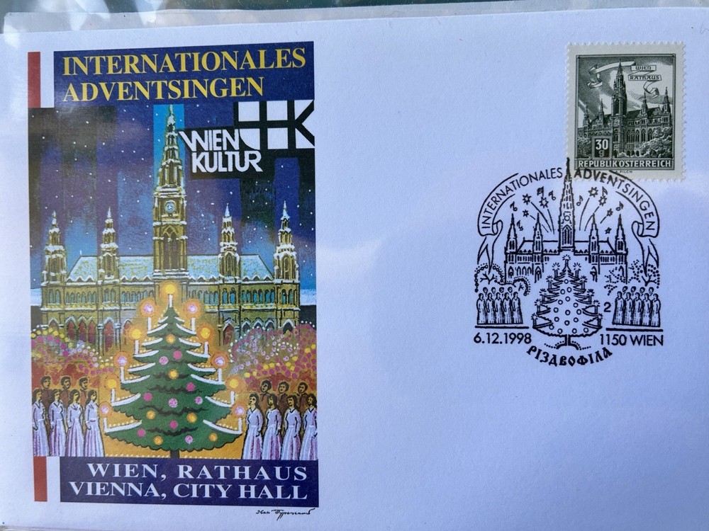 Christmas First Day Cover Vienna City Hall Rathaus special cancel & cachet 1998