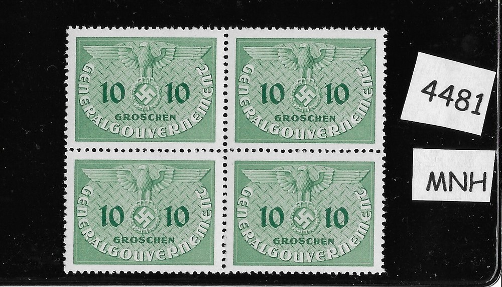 MNH stamp block Sc N018 10GR 1940 Third Reich Swastika Germany Occupied Poland