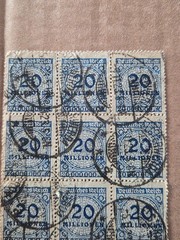 Germany 12 Stamp block. Deutsches Reich 20 Million hyperinflation Mi# 319 SG#334