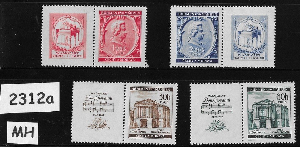 MH stamp set Sc B5 – B8 / Mozart / Prague / WWII German BaM Occupation #2312a