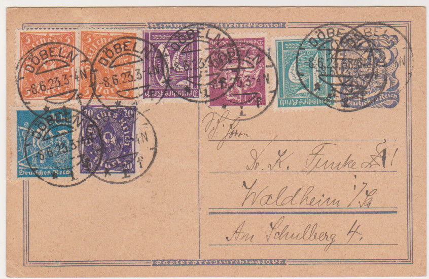 GERMANY 1923 H&G # 148 Used Uprated POSTAL CARD