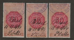 German States Preussen Stempel Marke 30 Mark – 3 x Revenue Fiscal stamps 1894
