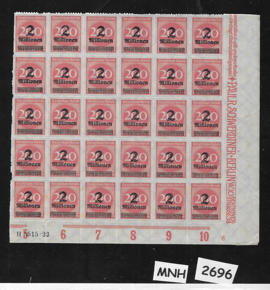 MNH Stamp block Overprint 2M over 200 Mark Sc 277 German Republic 1923 #2696