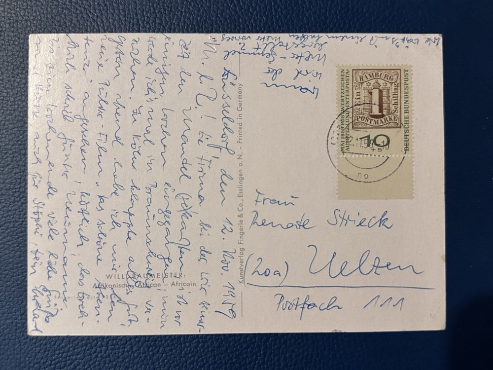 WEST GERMANY 1959 Hamburg Stamp ON POSTCARD
