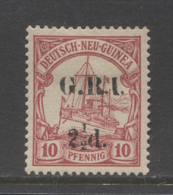 Germany 1914 NEW GUINEA British occupation 2½ d on 10 Pf Yacht mint*, $ 212.00