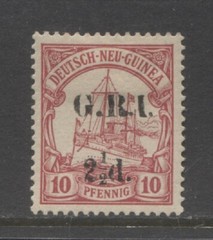 Germany 1914 NEW GUINEA British occupation 2½ d on 10 Pf Yacht mint*, $ 212.00