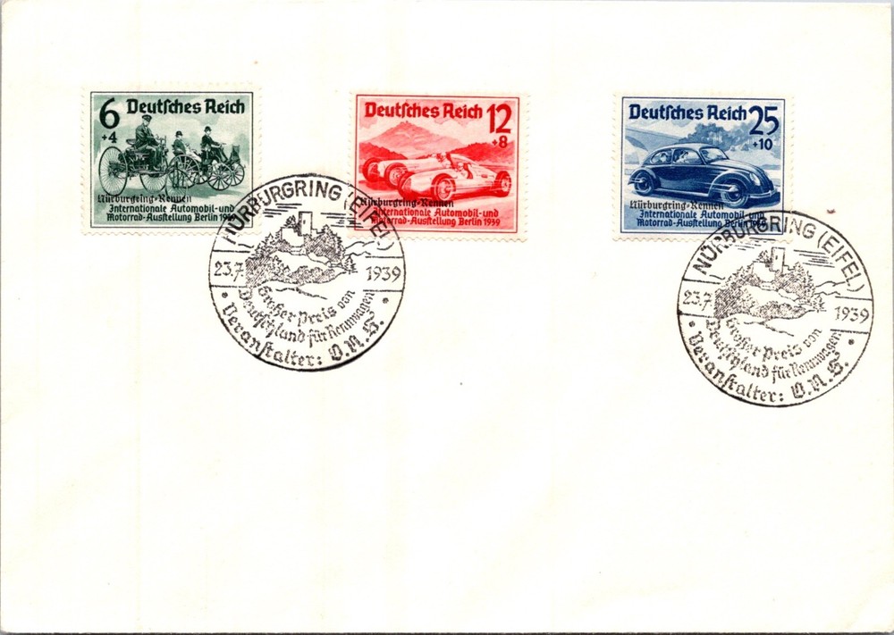 GERMANY 1939 COVER SEMI-POSTAL OVERPRNT AUTO RACING SPECIAL POSTMARK NURBURGRING