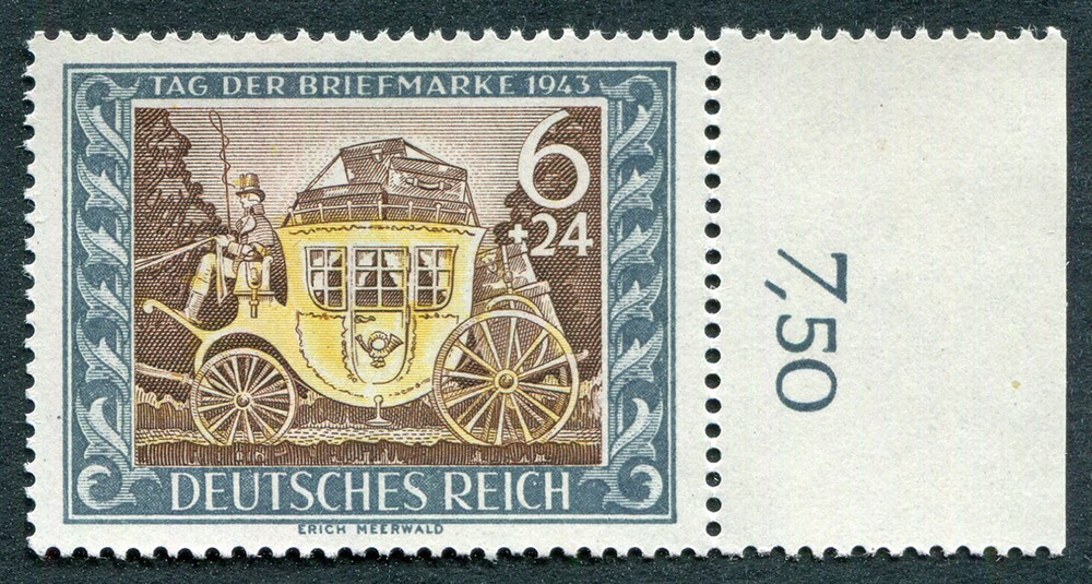 GERMANY Third Reich 1943 6pf+24pf SG816 mint MNH FG Stamp Day #B01