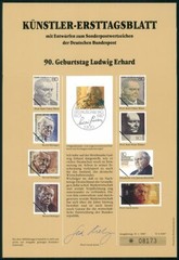GERMANY ART-SHEET 1987/03 LUDWIG ERHARD 2. GERMAN LEADER UNISSUED DESIGNS!!