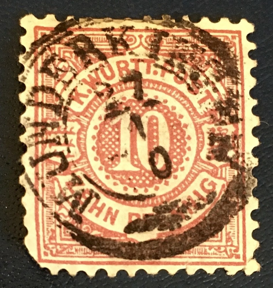 Germany (Wurttemberg) Red/Dark Rose 10 pfg 1875-1879 Stamp
