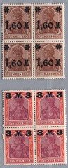 German Reich Michel No. 154 I + 155 I 4-piece blocks, mint never hinged