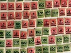 Lot of 242 German Empire Inflation Overprint Stamps Red Purple Green Mixed