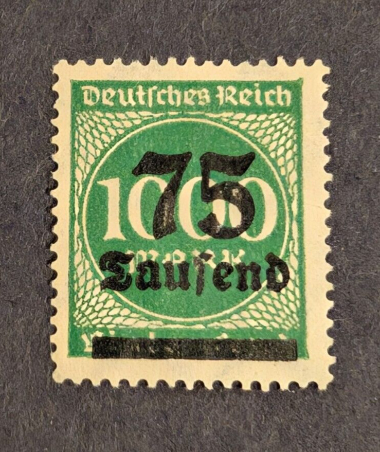 1923 Weimar Deutsches Reich Hyperinflation 1000 Marks Overstamped 75,000 Marks