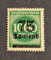 1923 Weimar Deutsches Reich Hyperinflation 1000 Marks Overstamped 75,000 Marks