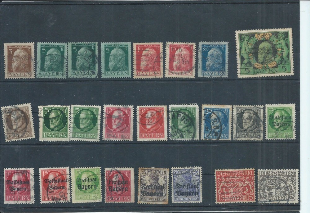 Bavaria stamps Germany. Used lot 1911 to 1920 King Ludwig etc. CV £70+ (J316)