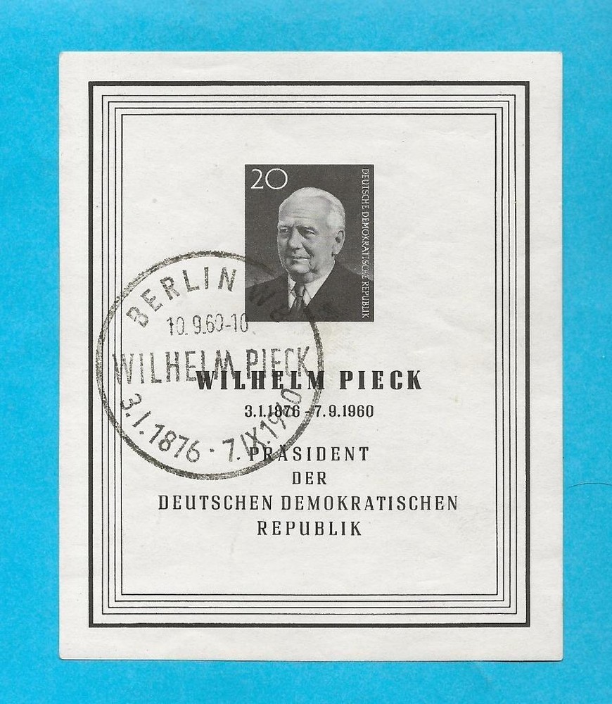 GERMANY DDR – 1960 LH CTO WILHELM PIECK SOUVENIT SHEET – SCOTT 511 – W63f