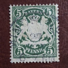 USED 1876-1888 GERMANY Bavaria 5 Pfennig Stamp Bayern Coat of Arms Green #62.