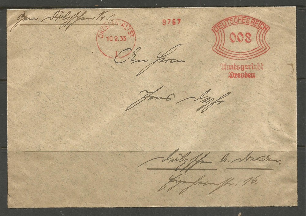 🌞 OSBURGH – GERMANY. 1933. COVER. DRESDEN RED AMTSGERICHT MACHINE CANCEL