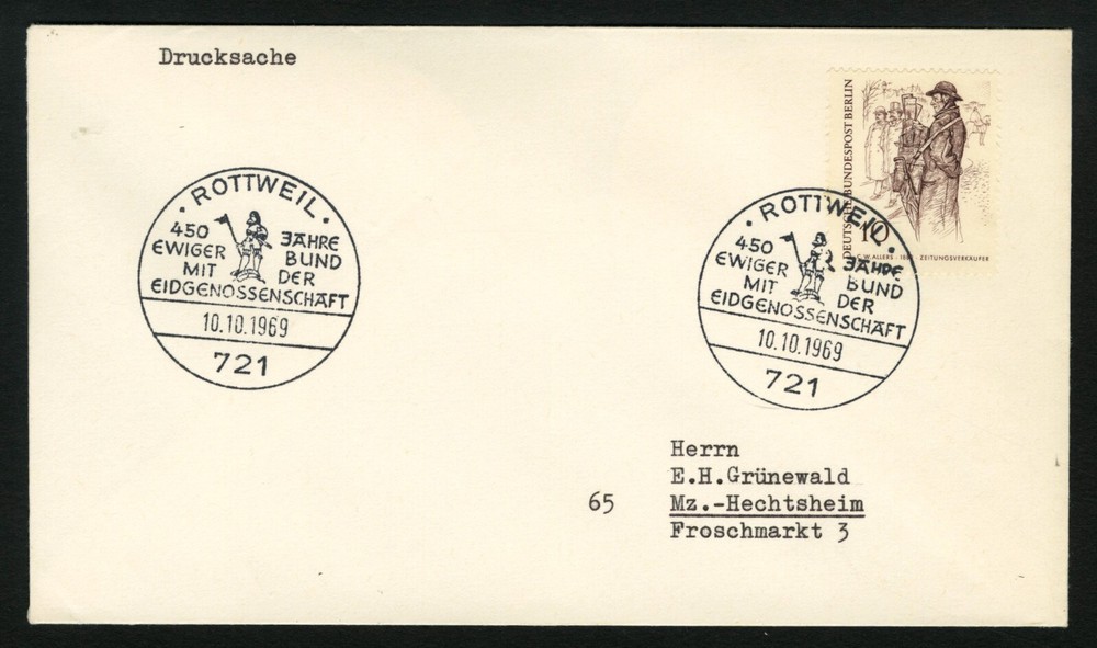 Germany (Berlin) 1969 Postal History Cover sc 9N268 – Rottweil Slogan Cancel