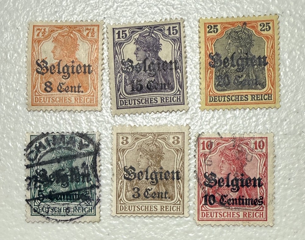 Belgium, German Occupation Overprints, Lot of 6, top row are MH