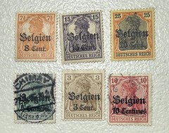 Belgium, German Occupation Overprints, Lot of 6, top row are MH