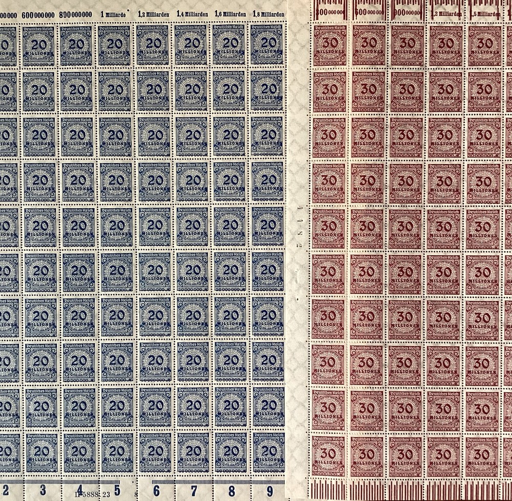 Germany Inflation Era Full Sheet Lot 20 Millionen & 30 Millionen MNH OG Hyperinf
