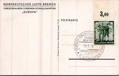 GERMANY 1938 POSTAL ILLUSTRATED BREMEN EUROPA SHIP POSTCARD SPECIAL POSTMARK