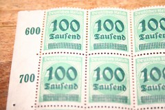 Rare ¼ Sheet of 25 Deutsches Reich (1923) 400 Mark 100 Tausend Overprint Stamps