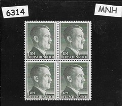 MNH Adolf Hitler Third Reich stamp block / 1RM / perf 14 / WWII Germany / Sc524