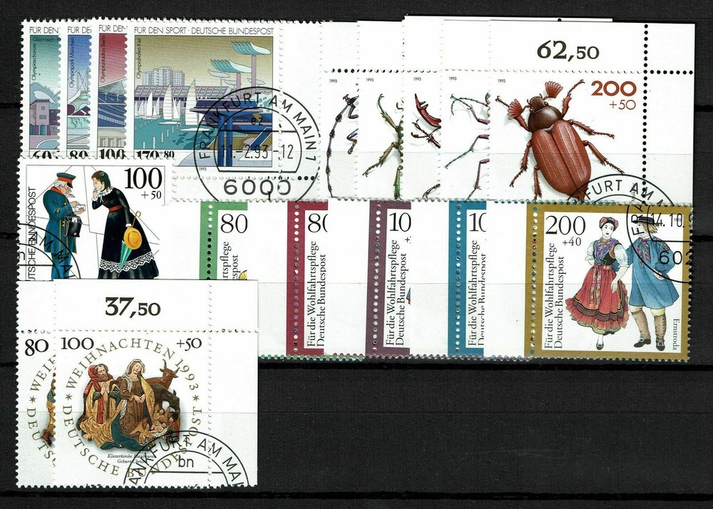Lot from vintage 1993, 5 complete issues, stamped, Mi. 42.40