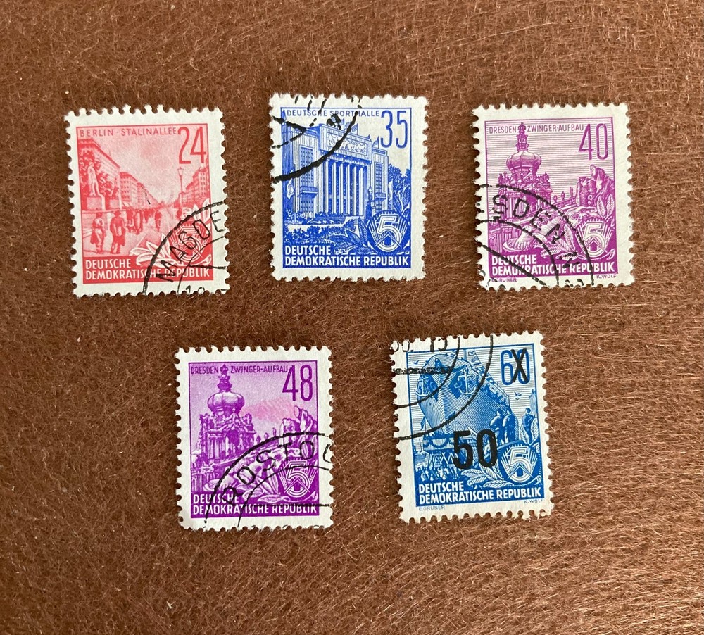 Lot of 5 East Germany DDR 1955-1957 5 Year Plan Stamps