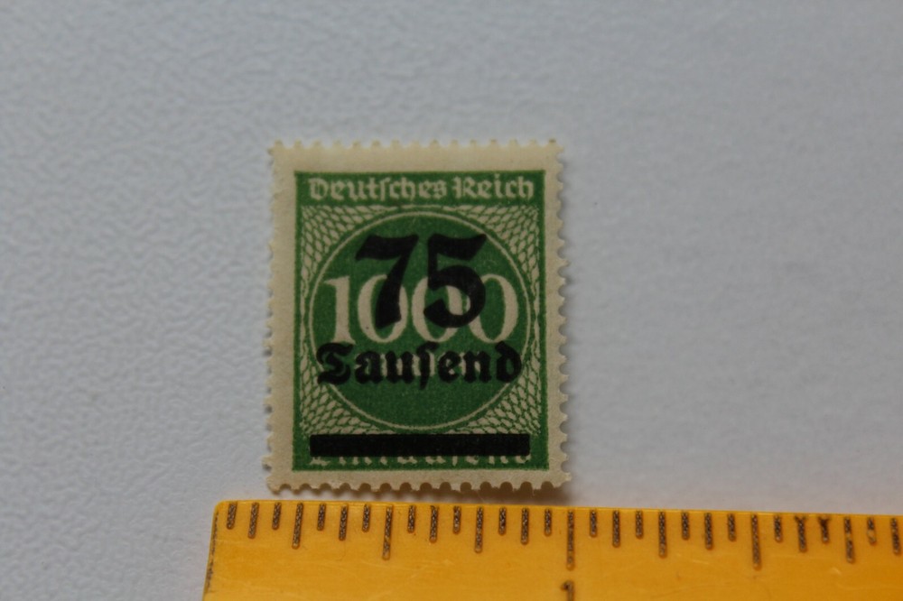 German Empire Inflation Overprint 75 Saufend on 1000 Mark Stamp Green /S37