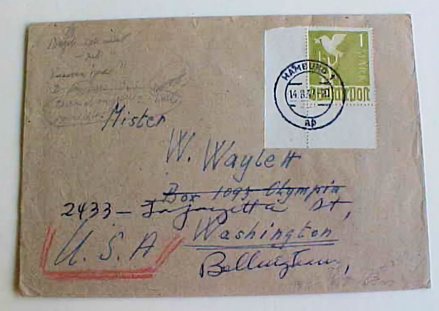 GERMAN PEACE DOVE 1M BRITISH TO USA 1947