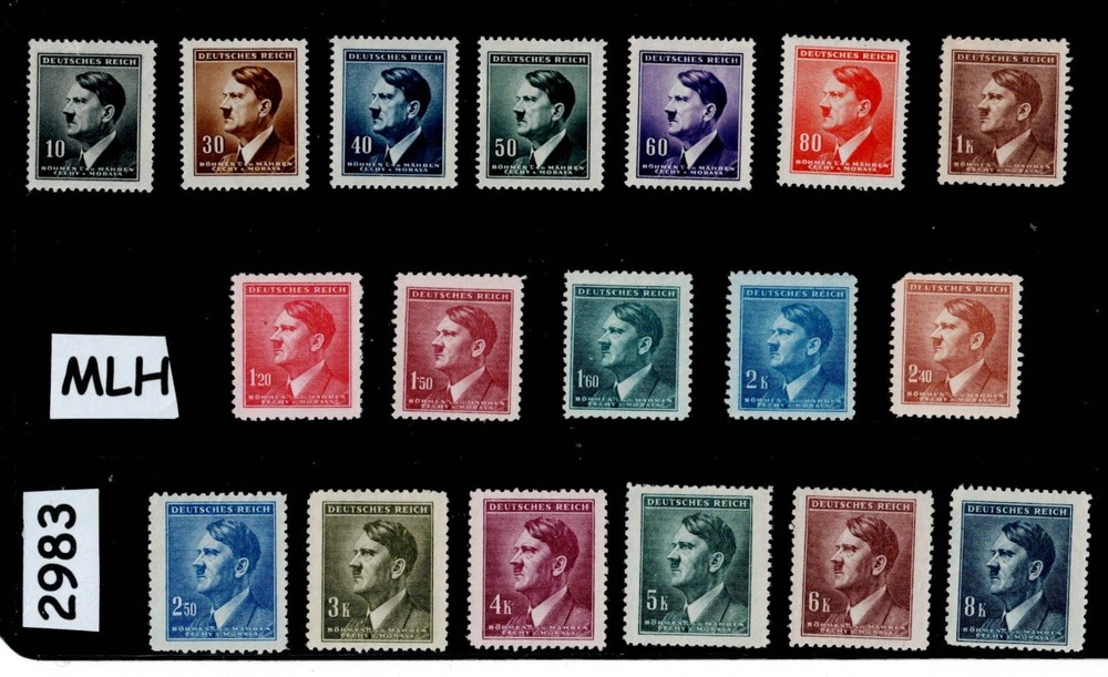 MLH Stamp set Sc 62-79 1942 Adolf Hitler WWII Germany BaM Occupation #2983