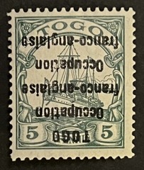 Travelstamps: Germany Togo Stamps Kaiser’s Yacht 5pf Inverted Double OP * SIGNED