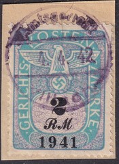 Lot Stamp Germany Poland Revenue 1941 WWII 3rd Reich Court Document Fee 2 RM U 4