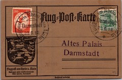 GERMANY 1912 VINTAGE ILLUSTRATED AIRMAIL POSTCARD 20PF ADDR & POSTMARK DARMSTADT