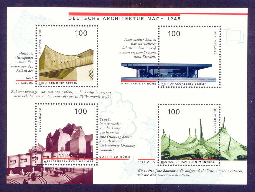 Germany Sc 1959 MNH OG 1997 German Architecture After 1945 Souvenir Sheet of 4