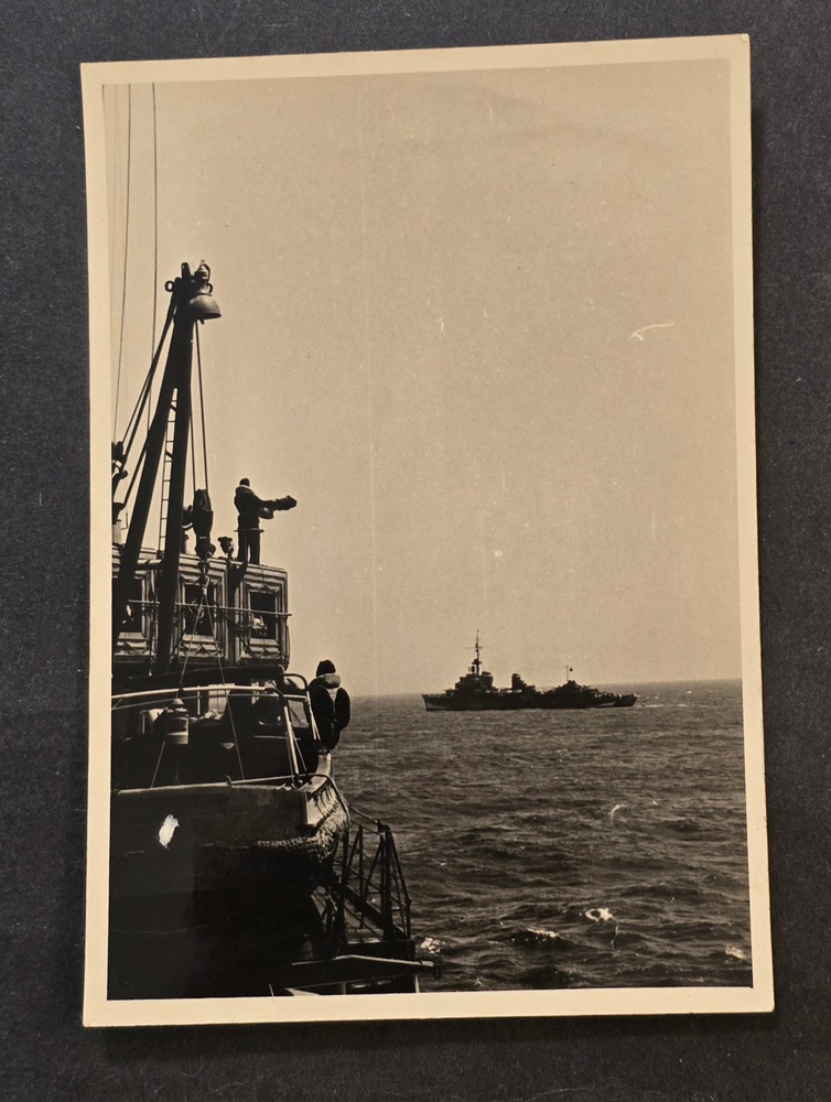 Original WW2 German Third Reich Kriegsmarine Warship at sea Postcard sized Photo