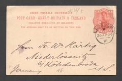 Queen Victoria QV London Hooded Circle 1d Postal Stationery Postcard To Germany