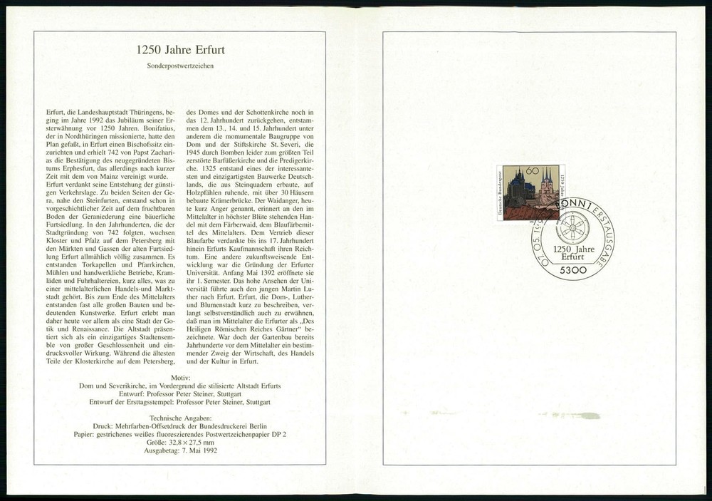 GERMANY FOLDER 1992/18 1250 JAHRE ERFURT