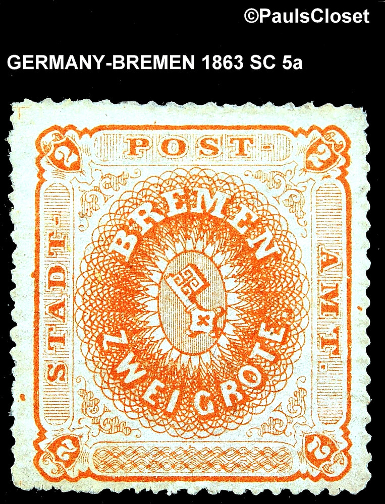 BREMEN 1863 SC 5a COAT OF ARMS RED ORANGE 2gr MINT HINGE MARK OG FINE/VERY FINE