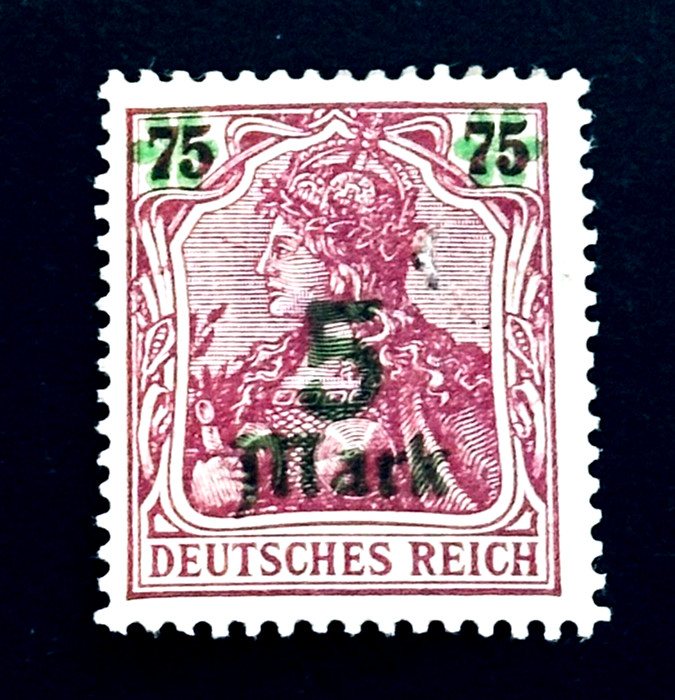 GERMANY Stamp – 1921 Germania Green Overprint 5 Mark MNH r21