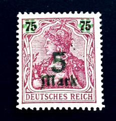 GERMANY Stamp – 1921 Germania Green Overprint 5 Mark MNH r21