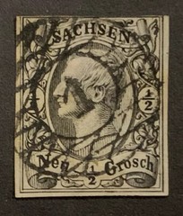 Travelstamps: 1855 Germany Saxony Stamps Scott #9 Used NG 1/2 ngr Denomination